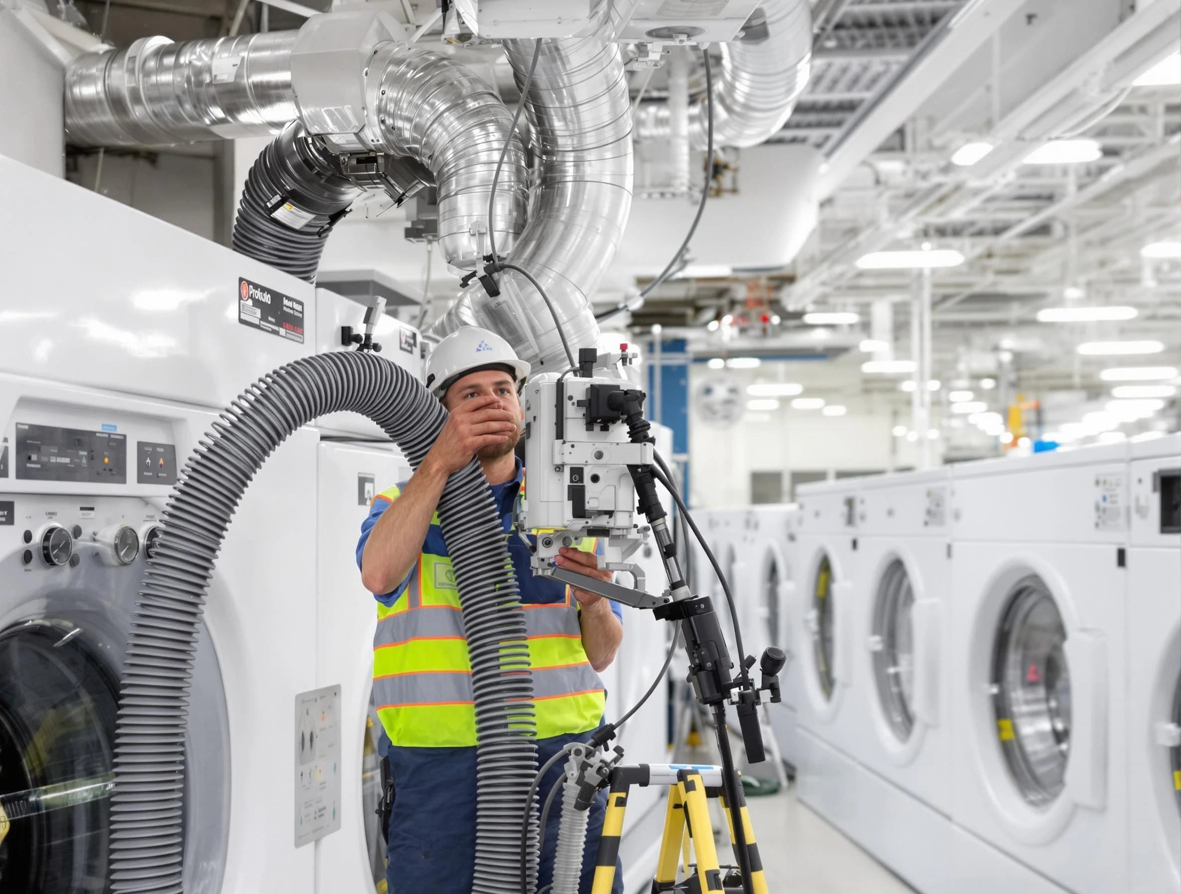 Lafayette Dryer Vent Cleaning team performing commercial-grade dryer vent cleaning at a business facility in Lafayette