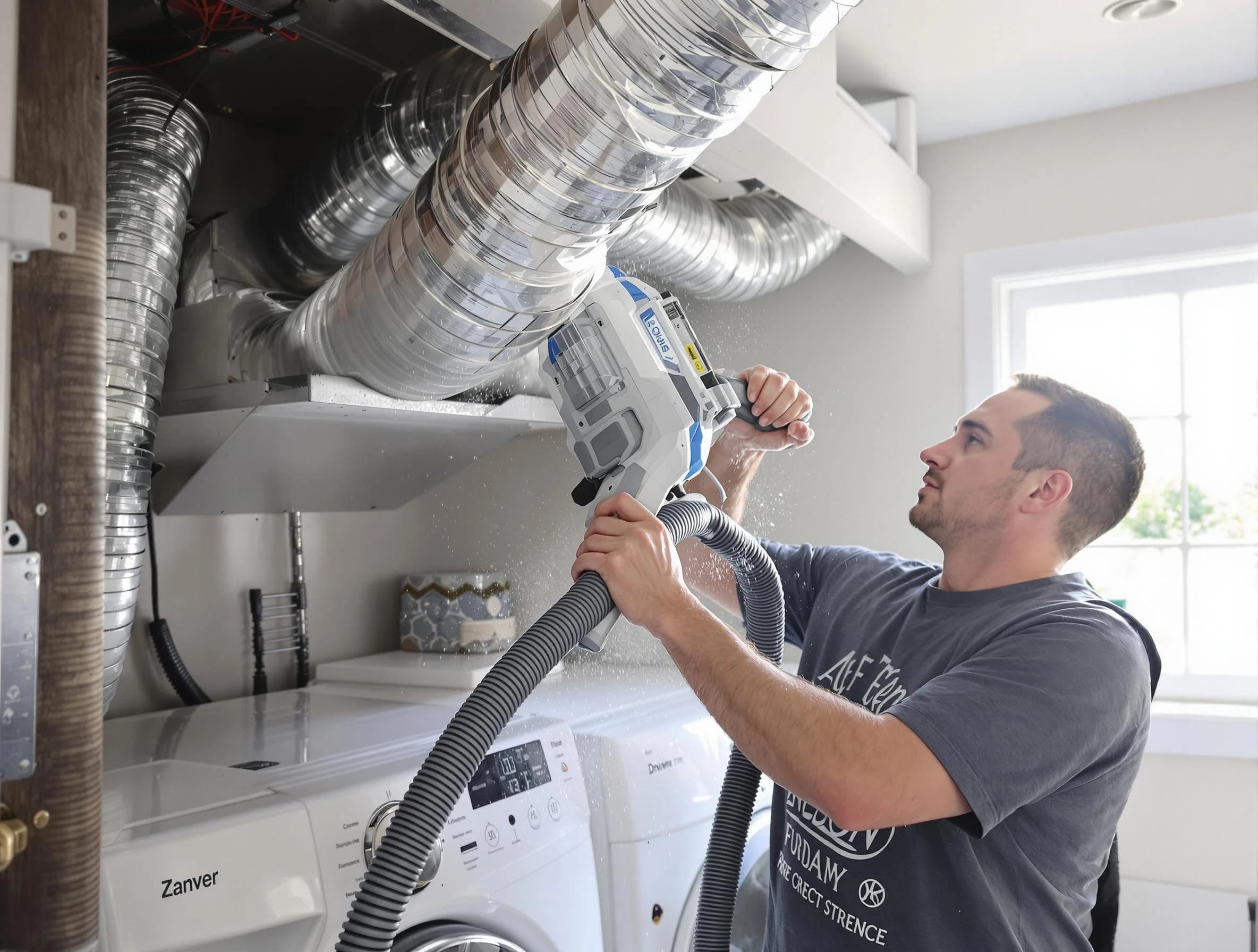 Lafayette Dryer Vent Cleaning specialist cleaning deep within a dryer vent duct system in Lafayette