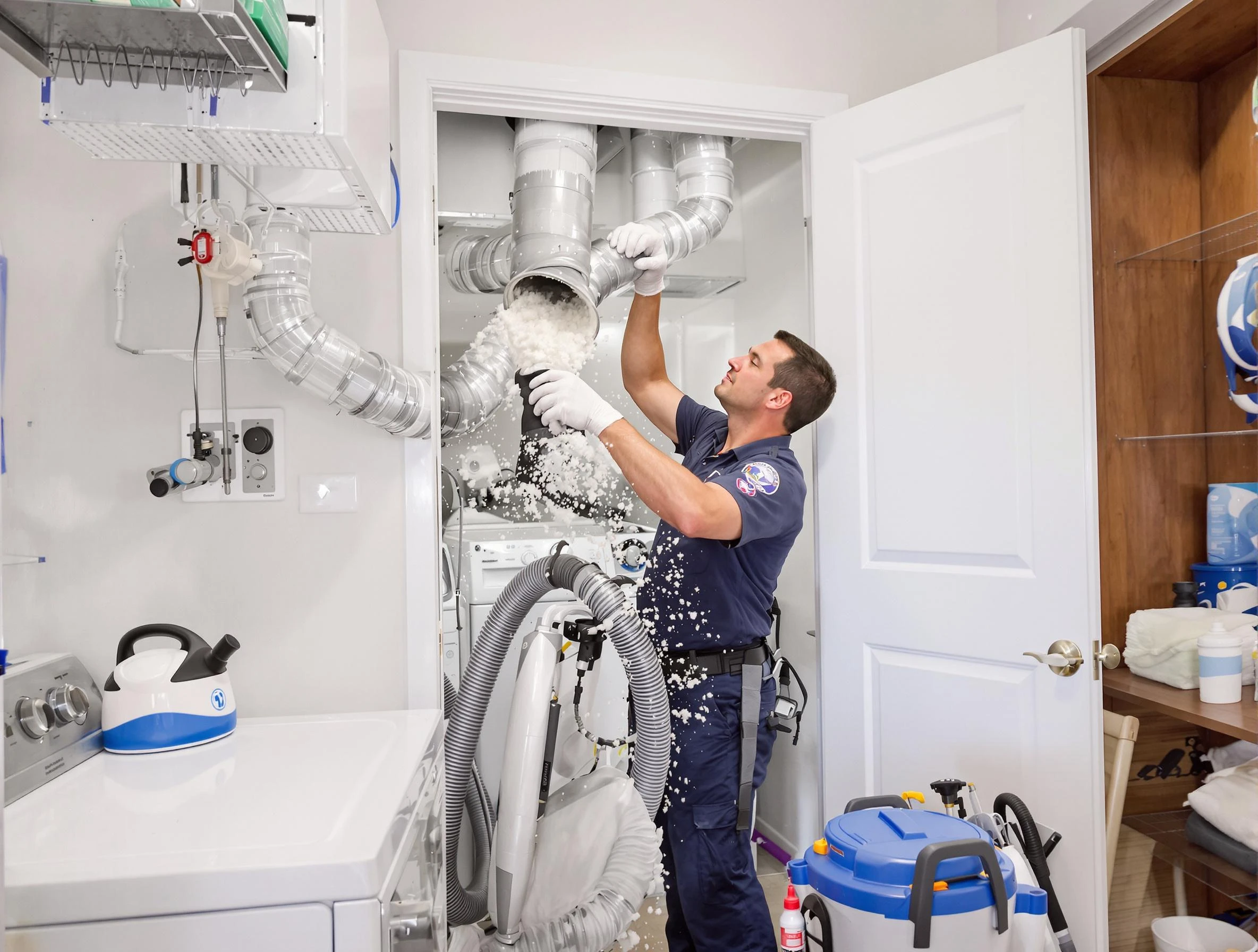 Lafayette Dryer Vent Cleaning technician delivering thorough residential dryer vent cleaning service in Lafayette